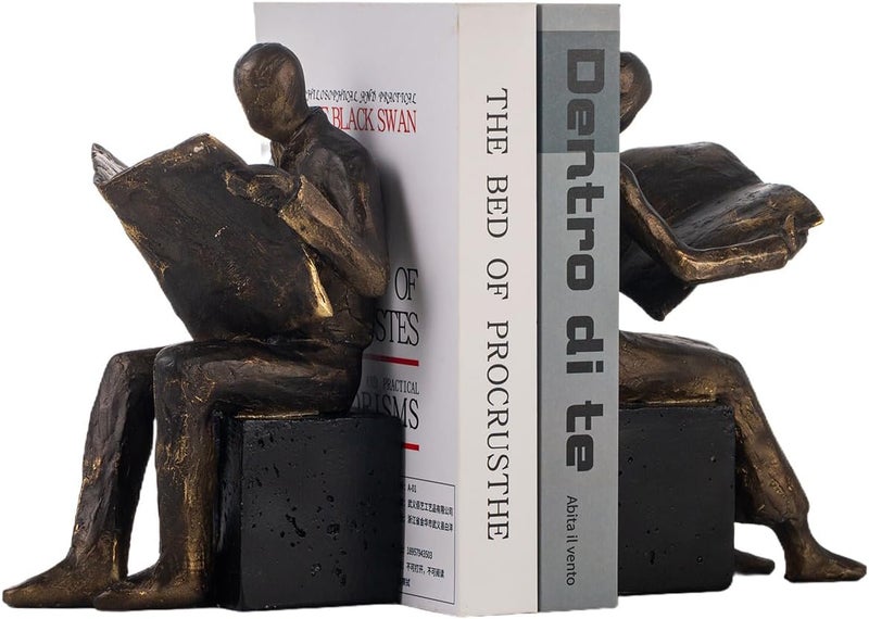 Lukitas Decorative Newspaper Reader Bookends, Heavy Duty Book Holder Non-Slip, Vintage Home Décor Accessories for Study Office Bookshelf, Bronze, Resin, 1Pair/2Piece 8'' - Image 4
